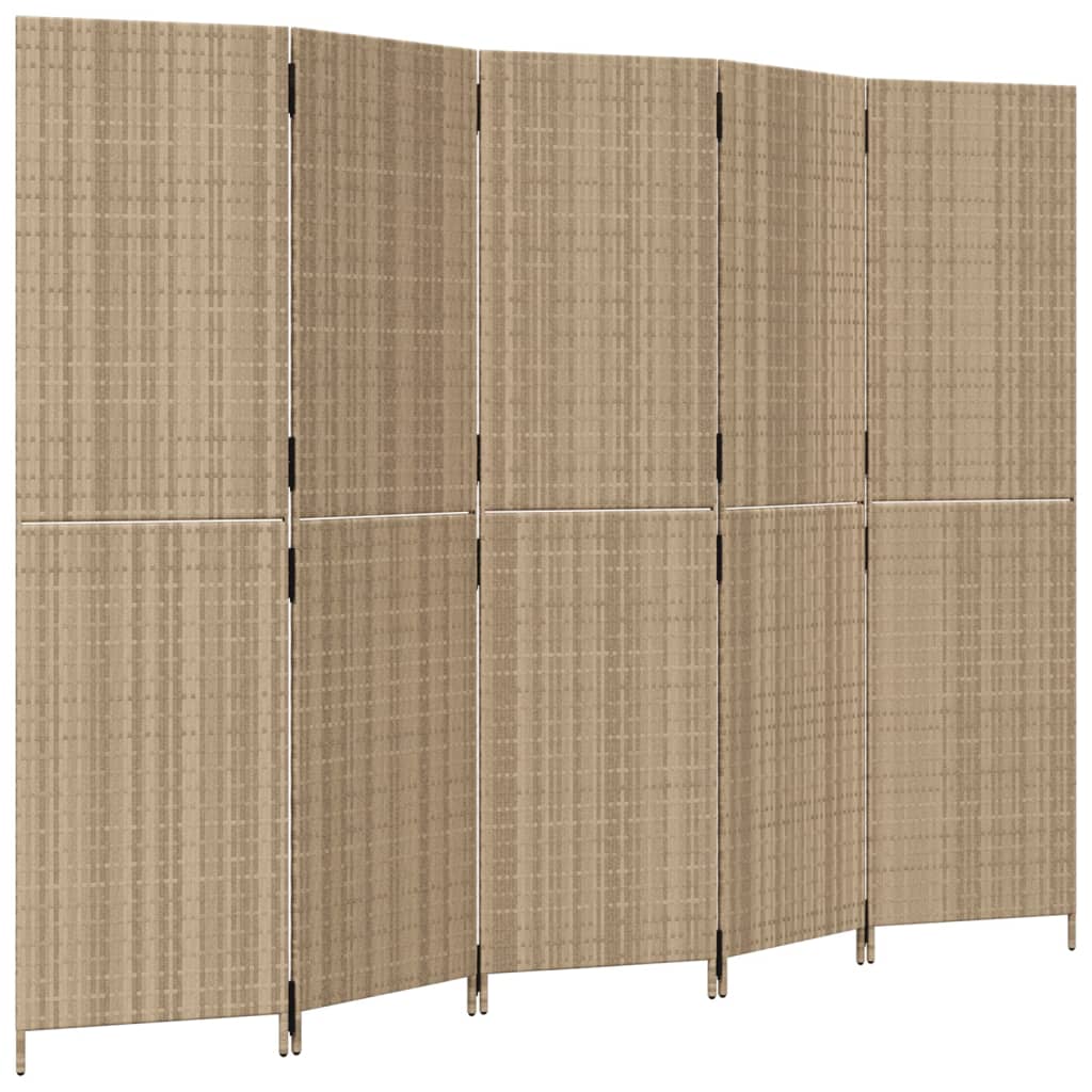 Room Divider 5 Panels Beige Poly Rattan